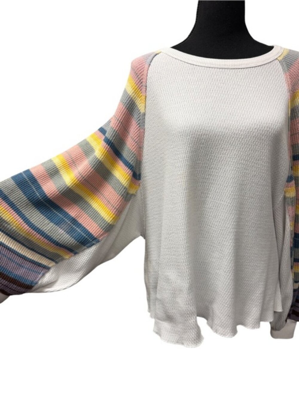 We The Free Free People Waffle Knit Striped Balloon Sleeve Top S - Picture 6 of 12